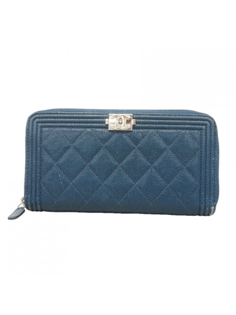 Chanel Wallet Caviar Leather Navy Silver